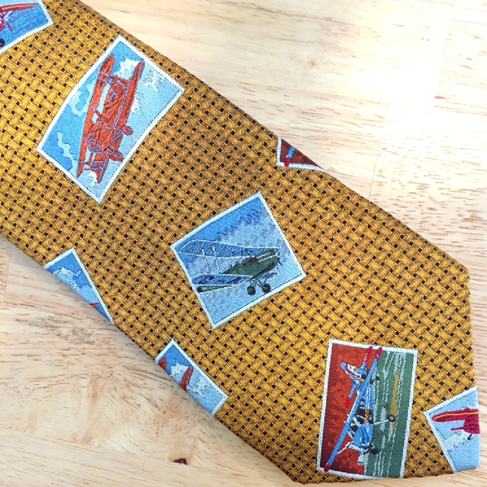 Robert Talbott Yellow And Blue Airplane Patterned… - image 1